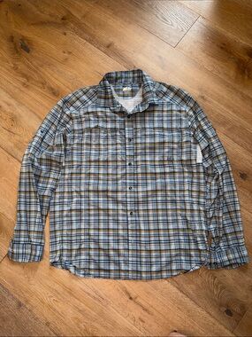 Rei Men's Long-Sleeve Plaid Button-Up Shirt - Blue & Brown large
